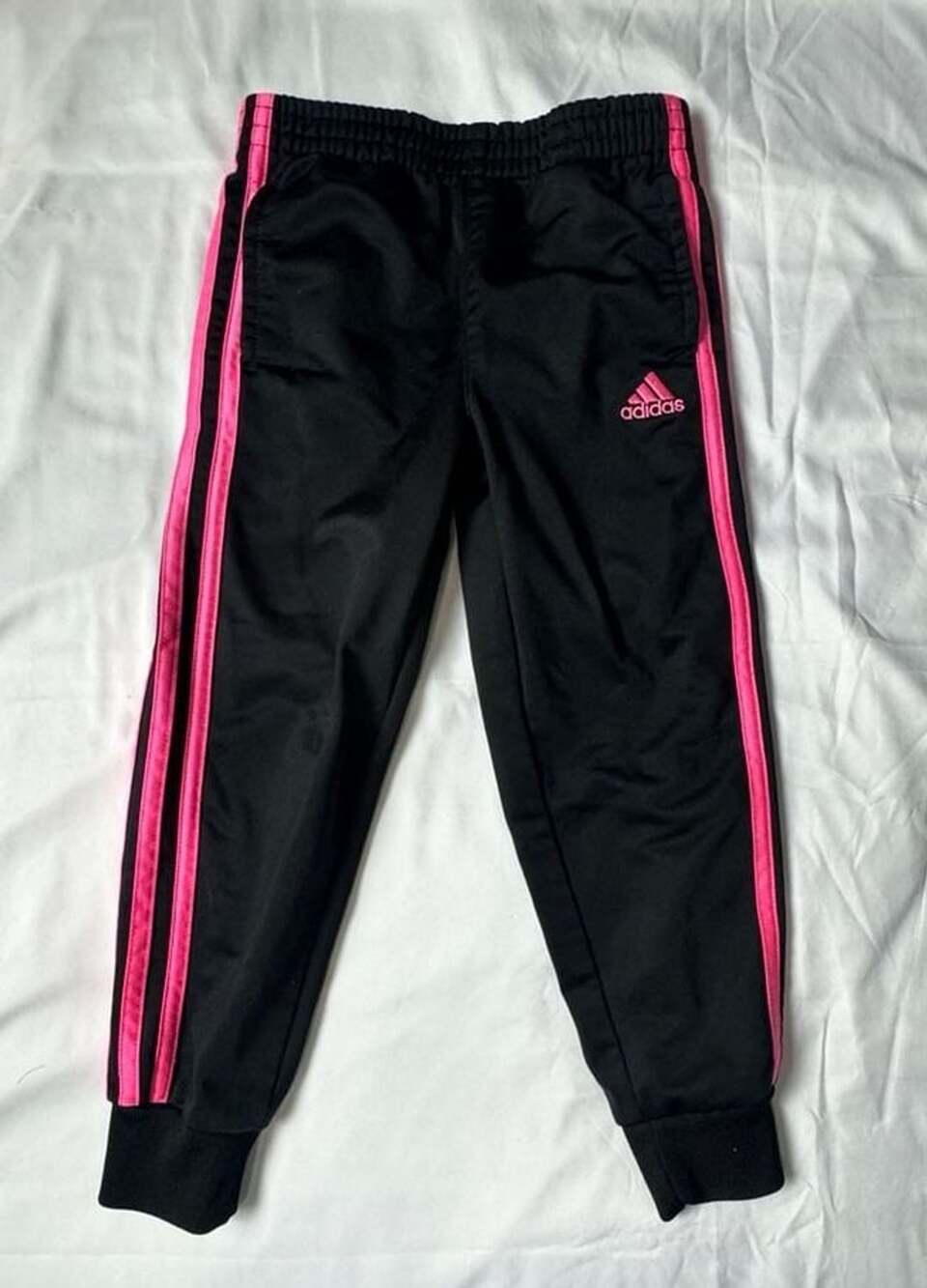 Adidas Track Pants Size 5 Black Pink Striped Athletic Joggers